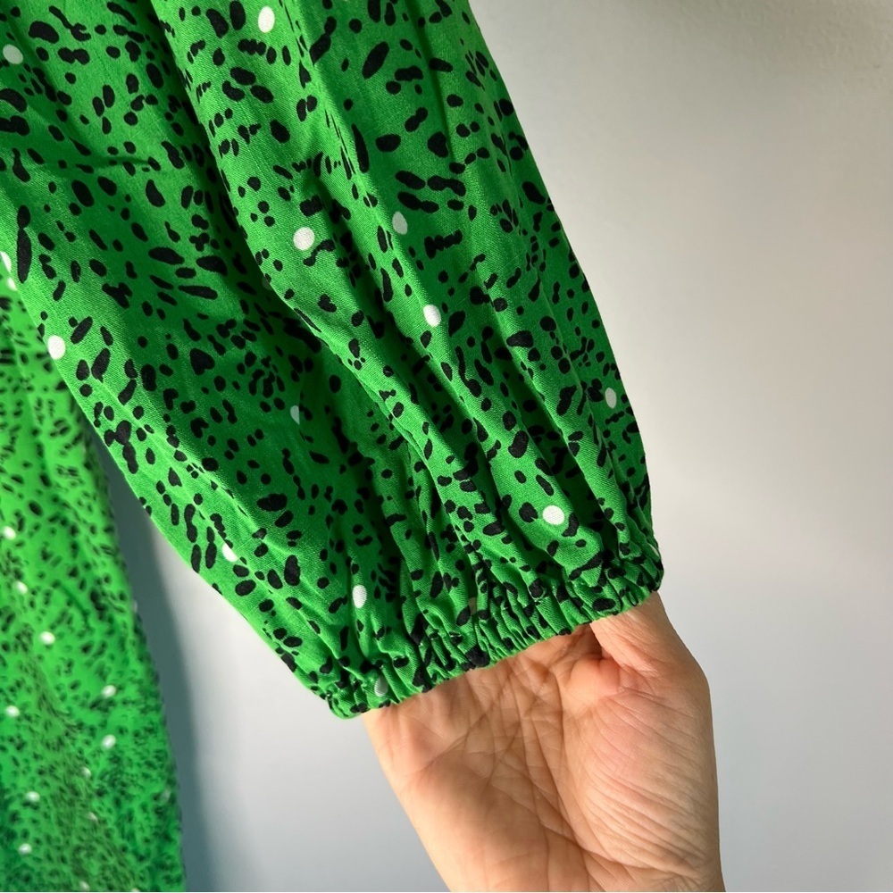Who What Wear Long Sleeve Maxi Dress Size S Green Black White Dots Peter Pan - Picture 10 of 16